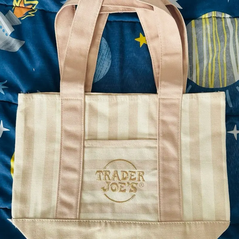 Trader Joe’s striped mini tote bag brown