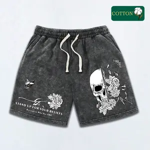 Men’s 2026 Fashion Cotton Sports Casual Shorts — Trendy Y2K “snowflake” design with a skull-and-rose American graphic; comfortable, breathable, lightweight fabric for surfing and basketball; suitable for all seasons; a premium gift for a boyfriend or son.