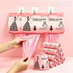 Hanging Drawstring Trash Bags - 4 Gal Rose Pink Thick Leak-Proof Odor-Resistant Bin Liners for Home Office Daily Cleaning