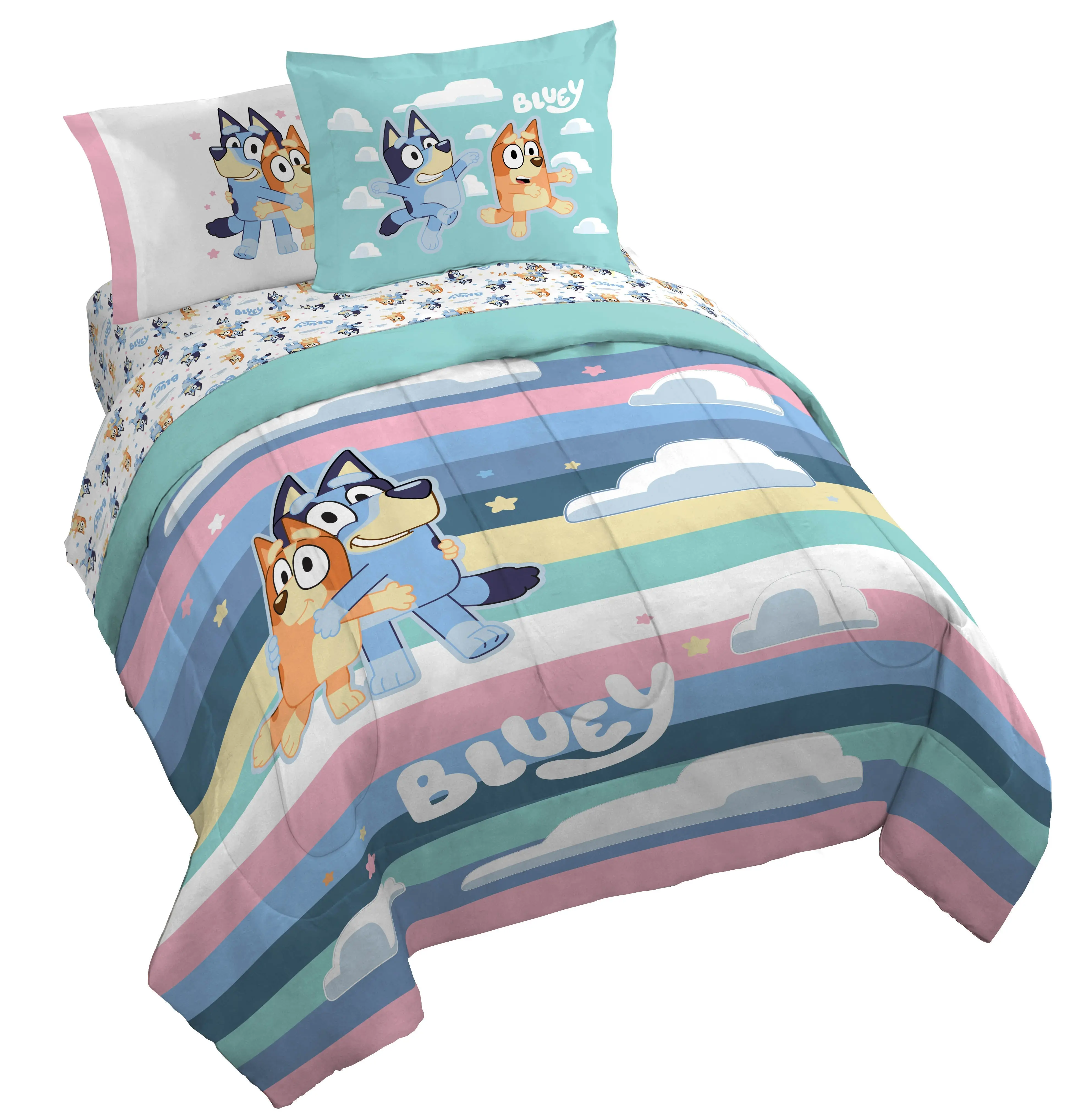 Jay Franco Bluey Striped Bedding Set - Durable Kids' Bright Print Bedding Sets Collections, Machine Washable, Tumble Dry on Low Heat for Children's Room Decor