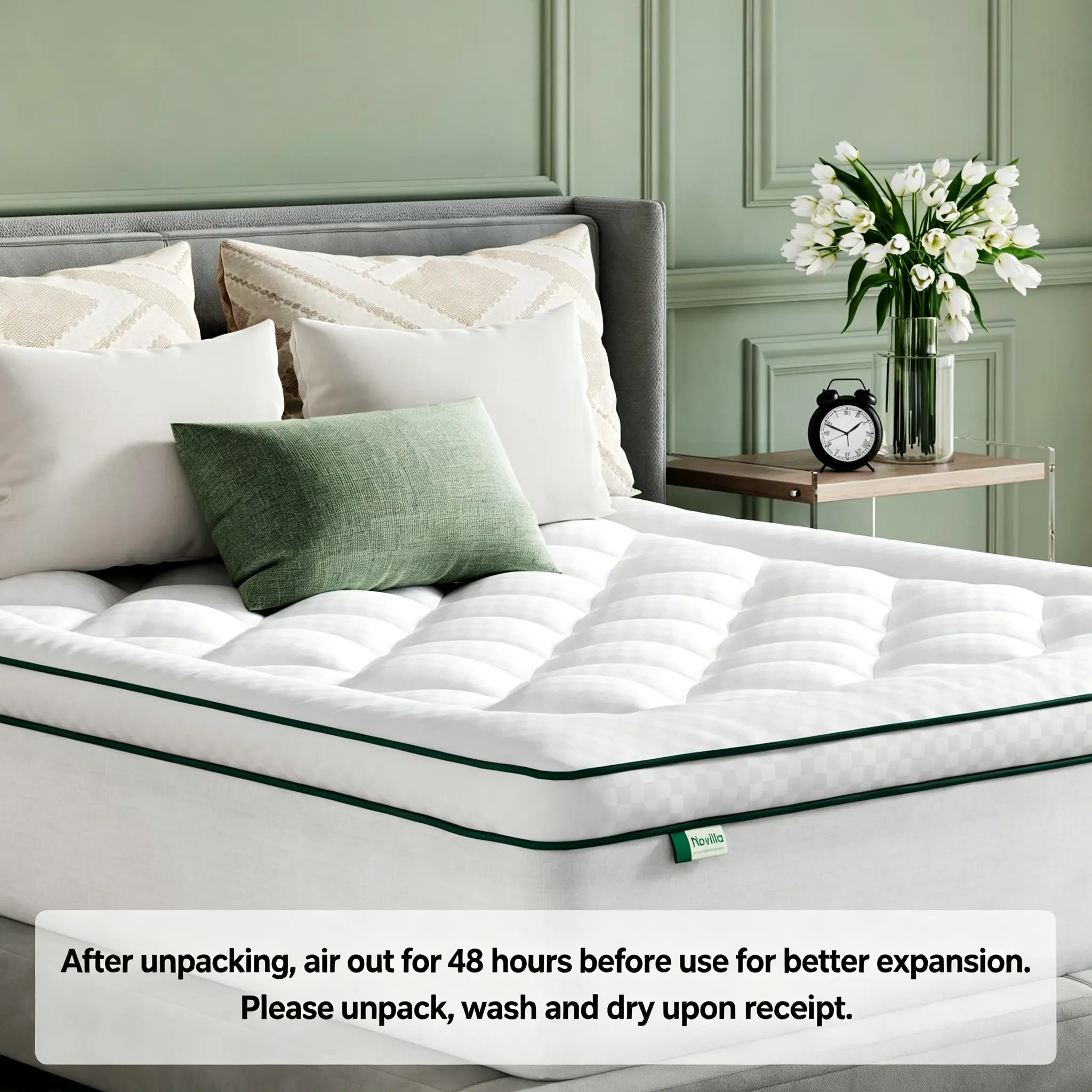 Novilla Cooling Mattress Topper , Thick Luxury Comfort Layer, Breathable & Soft on Skin, Deep Pocket Design, Machine Washable, Ideal for Bedroom & Home Use,DealsForYouDays
