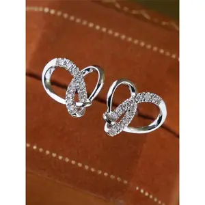 Rhinestone Heart Design Stud Earrings As Gift Summer 2024 Fashion Elegant Women's Anniversary Wedding Engagement Party Jewelry Gift High Quality Earrings