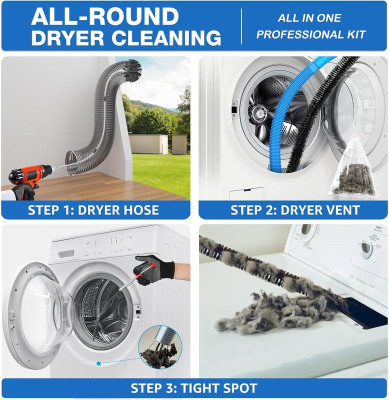 22- Dryer Vent Cleaner Kit with 32  of Synthetic Brush, 23 Nylon Rods, and Universal Drill Bit for Complete Cleaning