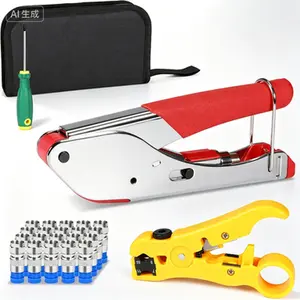 All-in-One Coax Compression Tool Kit with Wire Stripper, RJ6/RJ59 Cable Stripping and F Connector Crimping – Includes 20 Connectors, Screwdriver, Tool Bag for TV Internet Installation