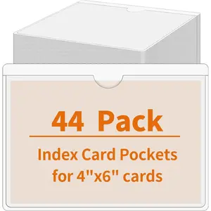 44 Pack Storage Bins Labels 4x6 Photo Sleeves Clear Index Card Holder Plastic Adhesive Pockets for Tote Cards Organizing Bins Box Drawer