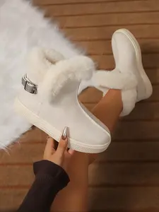 Women's Casual Ankle Boots with Slip-On Design, Plush Wool Lining, Flat Low Chunky Heel Shoes for Fall and Winter, Warm Snow Boots, Cute Winter Boot, Footwear