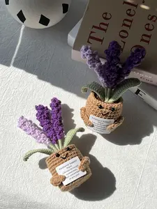Positive Handmade Crocheted Fabric Compact Mini Lavender Flower Pot - Emotional Support,with Encouraging Card, Home, Office & Desk Decor, Funny Inspirational Gifts