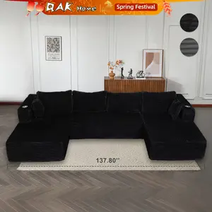 QAK 137.8“ Cloud Modular Sectional Sofa Couch U-Shape Chaise Corduroy Fabric No Assembly Required for Living Room Bedroom