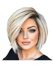 Women's Short Straight Wig, Straight Bob Wigs, Synthetic Material Wigs, Natural Fluffy High-Quality Hairpiece, Fashionable Casual Daily Wear, Soft and Stylish