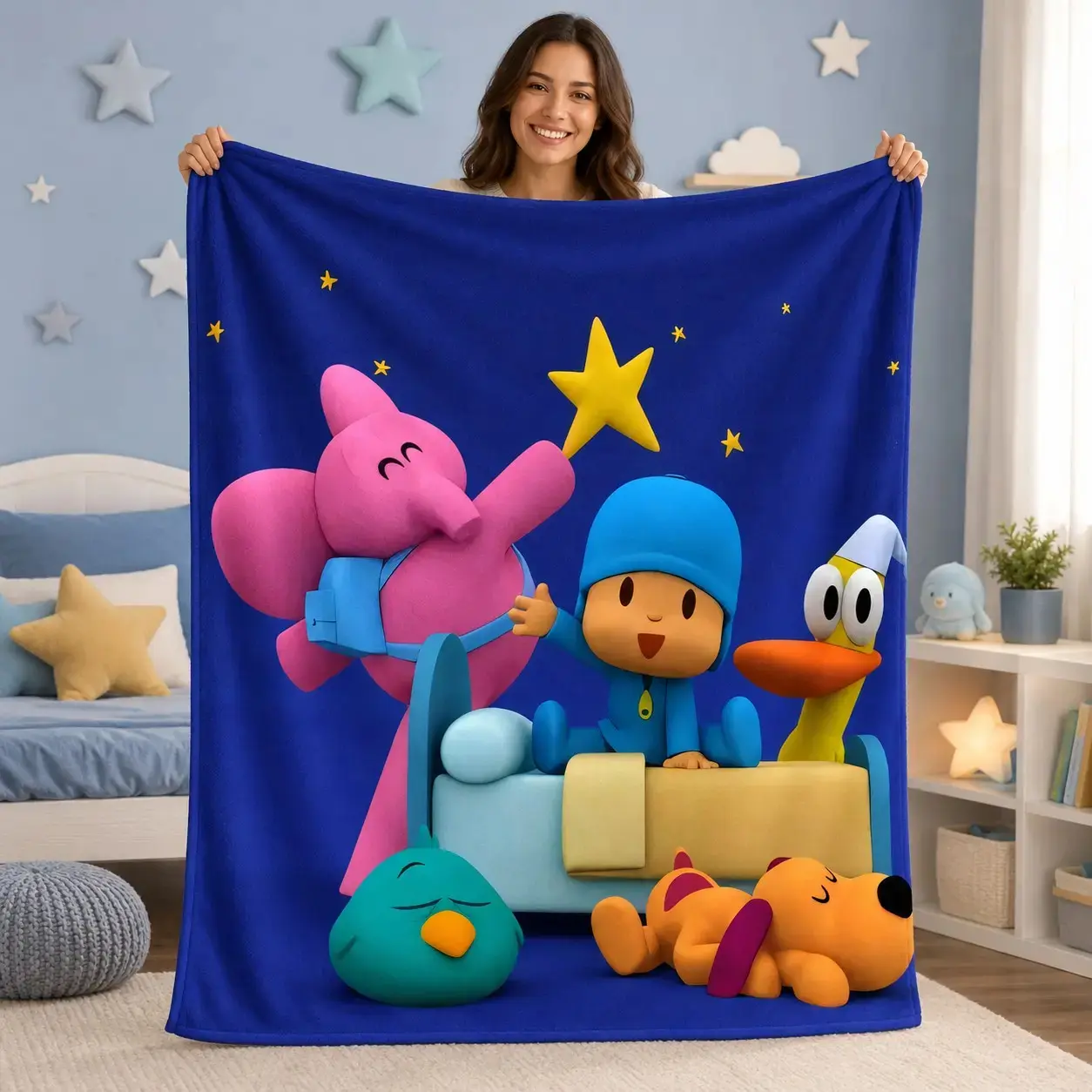 Pocoyo Good Night Fleece Blanket Soft Warm Throw Kids Toddler Bed Sofa Nursery Cute Elly Pato Star Moon Print Aesthetic Bedtime Essentials Perfect Cartoon Animation Fan Gift Boy Girl Travel Camping Cozy Room Decor TikTok Viral Sleep Must Haves Top 2026!