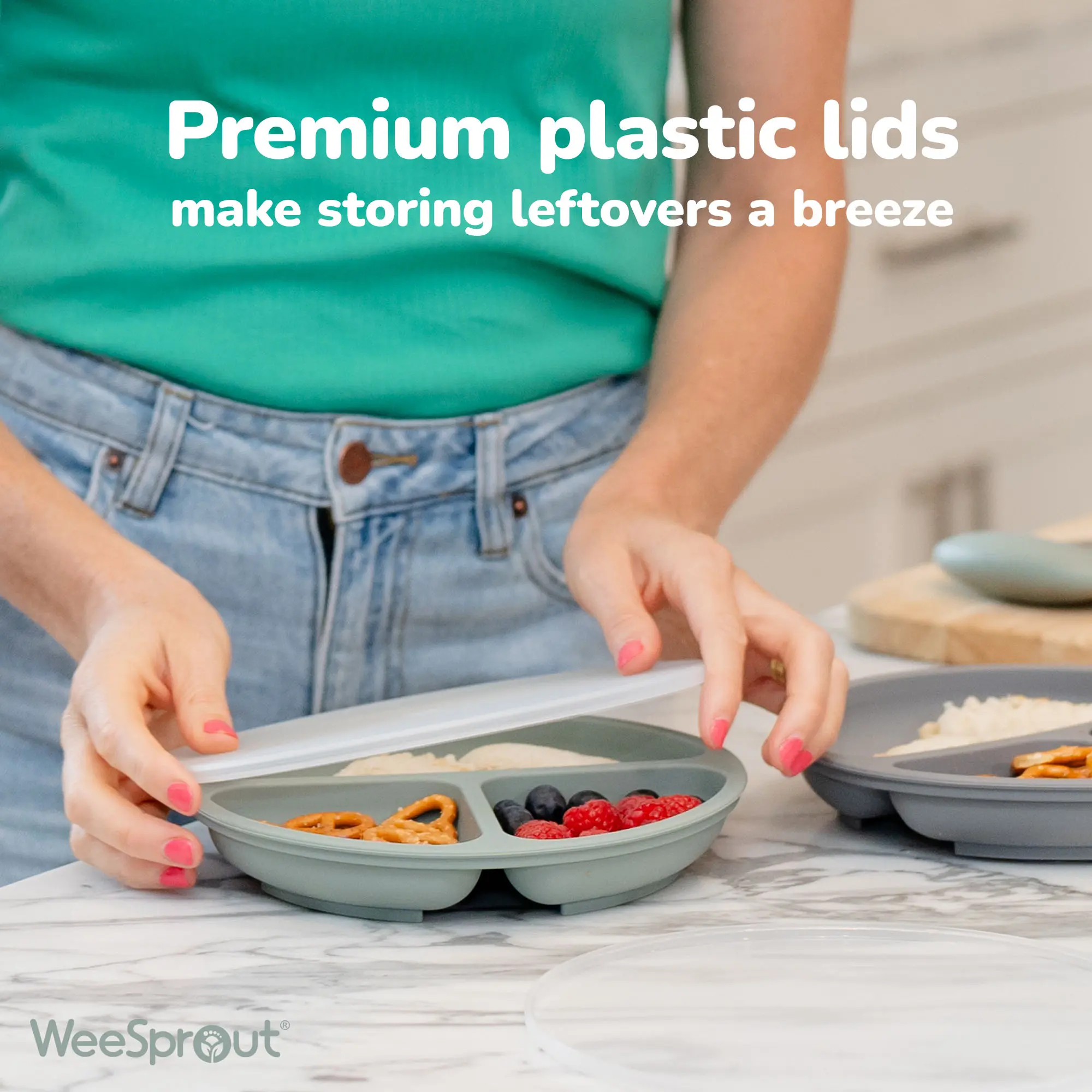 WeeSprout Baby Plates with Lids, Food Grade Silicone Divided Plates for Kids - 3 Pack WeeSprout Baby Plates with Lids, Food Grade Silicone Divided Plates for Kids - 3 Pack