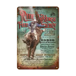 WSTKJW Cowboy Metal Signs Vintage Western Wall Decor 12"x8" Inch Retro Tin Poster Plaque for Home Kitchen Bar Patio Room Garage Artistic Ornaments