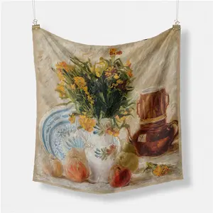 Classic vase oil painting sunflower square silk scarf scarf streamer belt strap bag strap shawl scarf