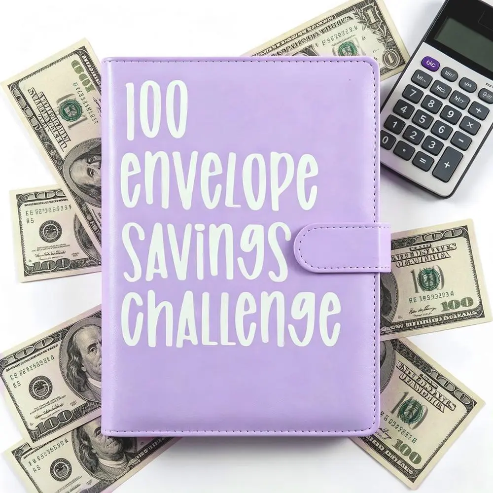 A5 100 Envelope Savings Challenge Mini Compact Binder With Clear Plastic Cash Pouches Savings Data Tracker Card Black Cloud Sky Blue Gradient Shades