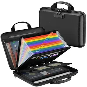 Fireproof File Organizer,Fireproof Document Box with Lock,Hard-Shell Case Fireproof Document Box with 13 Pocket Accordion File Folder for Letter/Legal Document,Laptop,Valuables