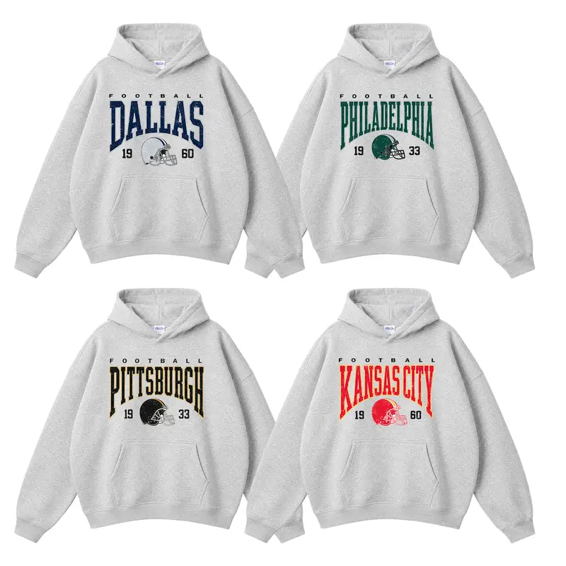 Vintage 90s All Teams Football Ash Grey Hoodie, Retro 90s Game Day Crewneck for Men & Women, Soft Cotton Hometown Football Shirt, Sport Graphic Menswear Apparel Fit