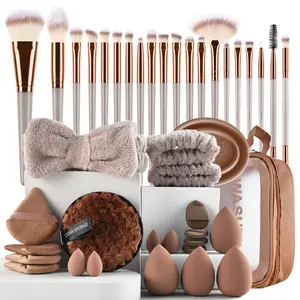 20-Piece Professional Makeup Brush Set, Includes Sponge, Cleanser, Hair Tie, Travel Case, Soft Synthetic Bristles, Ideal for Beginners & Pros