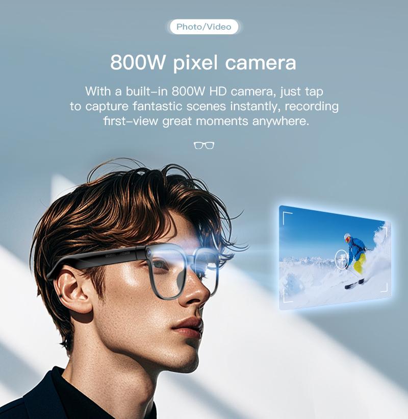 Smart AI Camera Glasses 8MP High-quality Photos Wearable Bluetooth Video Music WiFi Camera Translation AI Voice, button touch adjustment Sunglasses