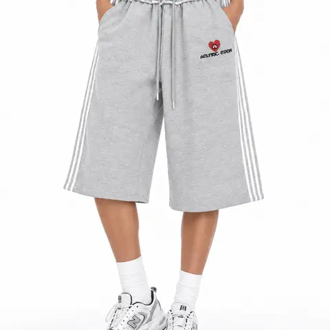 Aelfric Eden Double Waist Plaid Patchwork Longline Shorts High Waist Double Waistband Design Side Stripe Detail  Soft  Fabric Retro Sporty Streetwear Unisex Bottoms