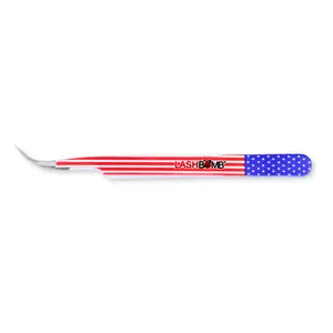 LASHBOMB J Curve Tweezer - Americana Collection, Red White & Blue, American Flag Patterned Tweezer for Lash Application