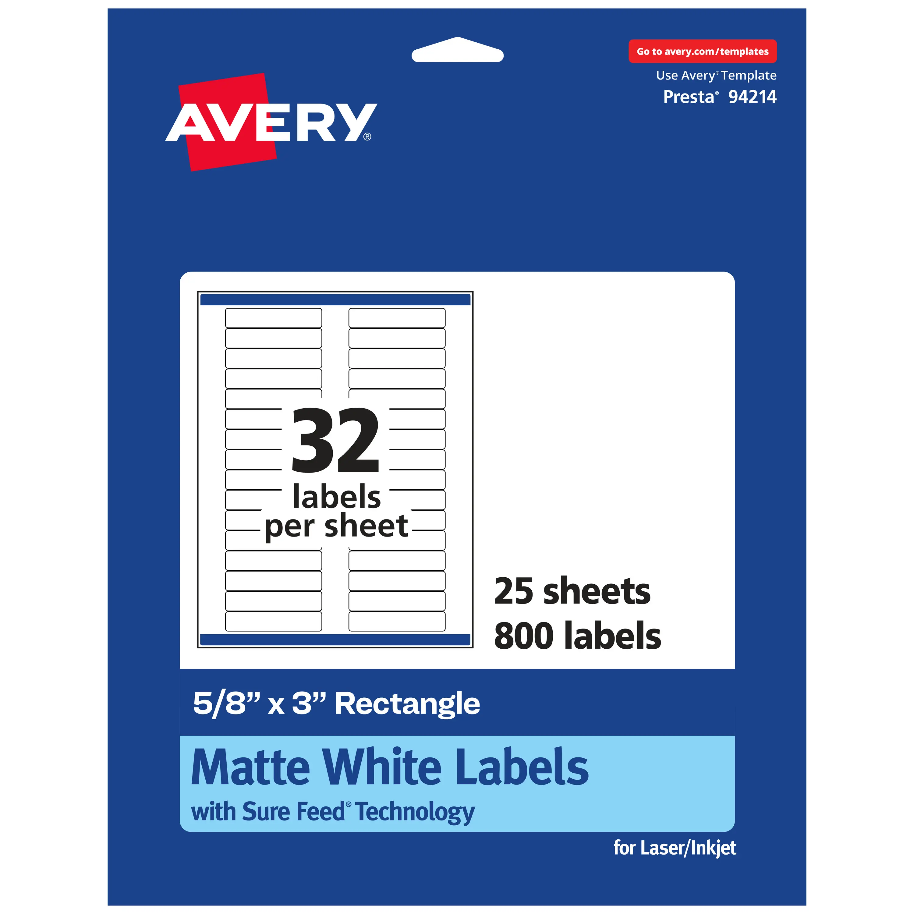Avery Matte White Rectangle Labels, 5/8" x 3"