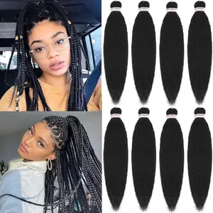 Pre Stretched Braiding Hair - 8packs 16 Inch Short Black Crochet Human Hair For Braids Or Twist Itchy Free Yaki Perm Straight Low Temperature Synthetic Hair Dip in Hot Water Set Black 1B#