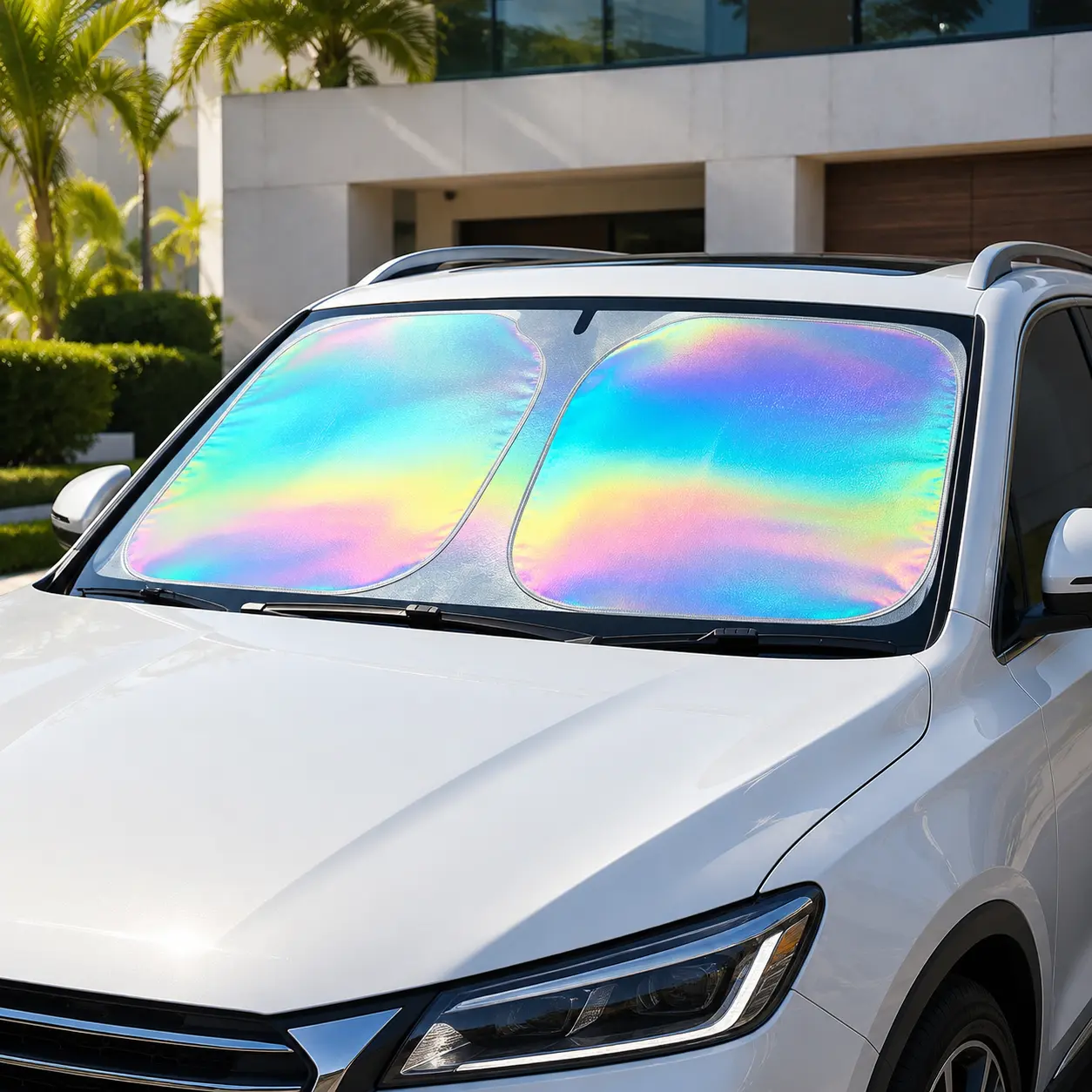 Foldable Anti-UV Windshield Sun Visor, Car Windshield Sunshade & Car Windshield SunScreen with Laser Reflective Coating, Heat Blocking Windshield Sun Cover, Foldable Design with Portable Storage Pouch