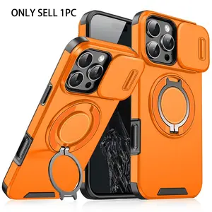 Luxury sliding window lens protection rotating bracket sliding camera protective cover, suitable for iPhone 17Pro Max 17Air 16 15Plus 15 14 13 12 11 Pro Max magnetic phone case, double-layer anti drop protective cover, portable and easy to use!Luxury slid