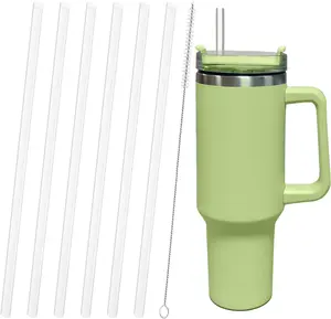 Replacement Straws Compatible with 40 oz 30 oz Tumbler with Handle | 6 Pack Clear Reusable Plastic Straws | Cleaning Brush Included