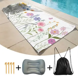 Beach Towel Pillow Set, Inflatable Pillow & Beach Pins, Drawstring Bag Included, Perfect for Summer Vacations, Comfortable & Durable