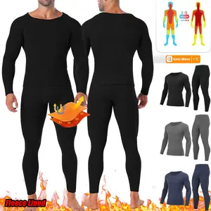 Mens Fleece Lined Warm Thermal Underwear Set,Men Long Johns Men Long Sleeves Top Bottom Base Layer Winter Menswear Home Outdoor Skiing Sports Thermal Underwear Set Soft Breathable Skiwear