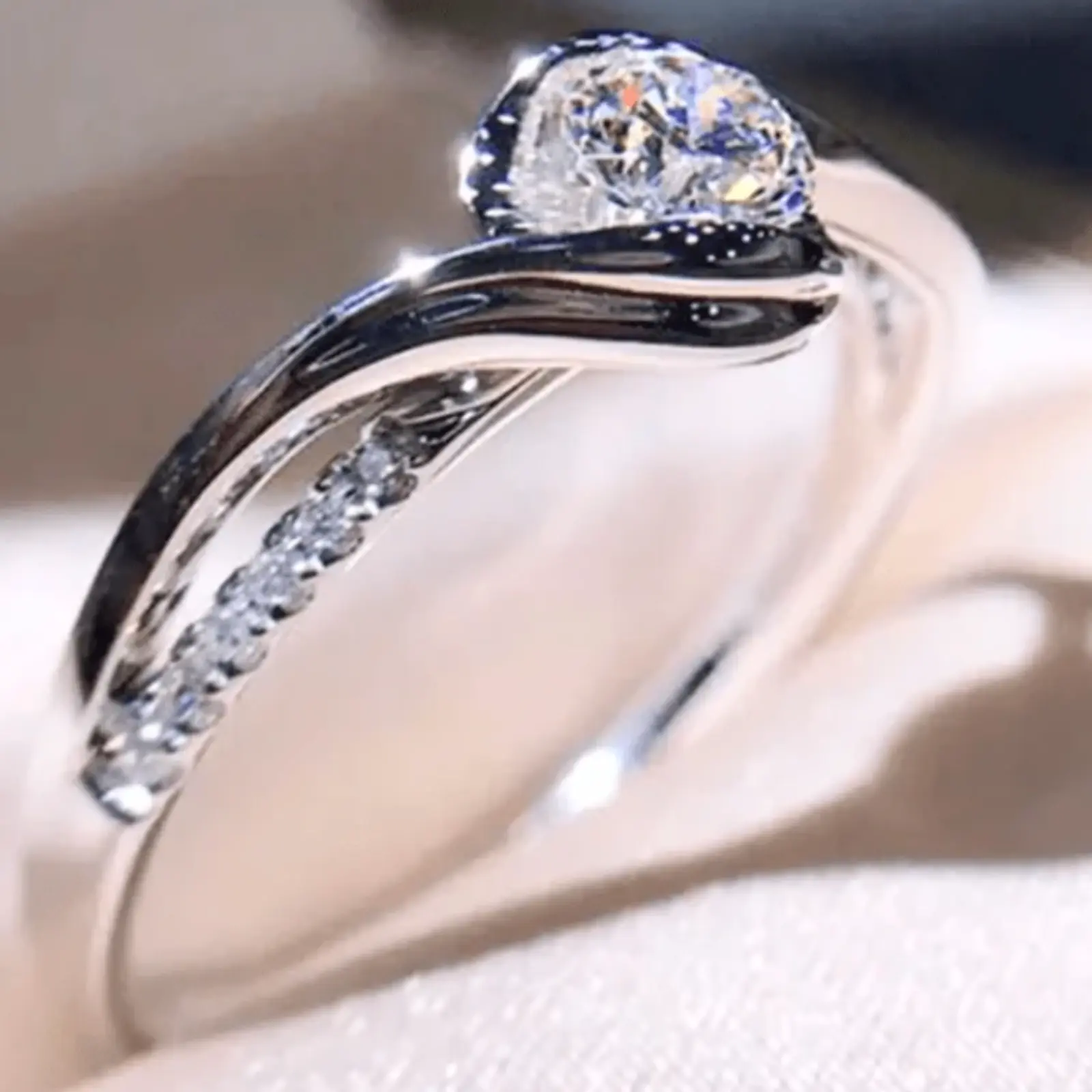 Elegant 925 Silver Plated Engagement Ring with Stone, Engagement Wedding Jewelry, Anniversary Gift, Christmas