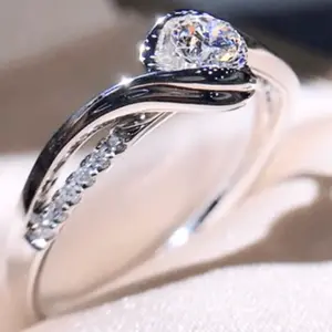 Elegant 925 Silver Plated Engagement Ring with Stone, Engagement Wedding Jewelry, Anniversary Gift, Christmas