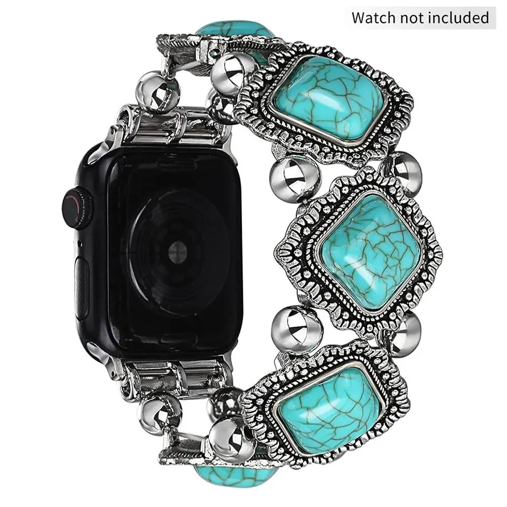 Vintage Turquoise Decor Chain Bracelet, Fashionable Wristband for Apple Watch, Watch Band Suitable for Both Women and Men, Compatible with iWatch Seri