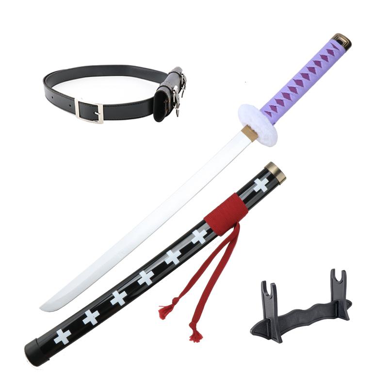 ELERVINO 31 inches Bamboo Wooden Roronoa Zoro Sword Cosplay Death Surgeon Trafalgar Law Swords with Black Belt & Holder Stand Display for Halloween Anime Role Playing Props Cosplay Collection Decoration Christmas Gift Birthday Decoration