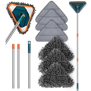 Adjustable No-Bend Telescopic Mop - 360° Spinning Head, 6 Replacement Pads, Multi-Purpose Cleaner for Floors, Baseboards, Walls, Home Care Supplies