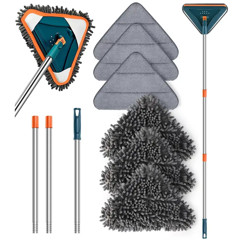 Adjustable No-Bend Telescopic Mop - Sturdy, Durable, 360° Spinning Head, 6 Replacement Pads, Absorbent Multi-Surface Cleaner for Floors, Baseboards, Efficient Water-Resistant Home Care Cleaning Tool | Summer Deals