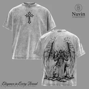 Archangel Michael Warrior Angel T-Shirt Washed, Christian Justice Fighter Tee, Faith and Goodness Graphic Shirt, Religious Spiritual Armor of God Top, Divine Battle Jesus Tee, Christian Apparel Streetwear Gym Menswear