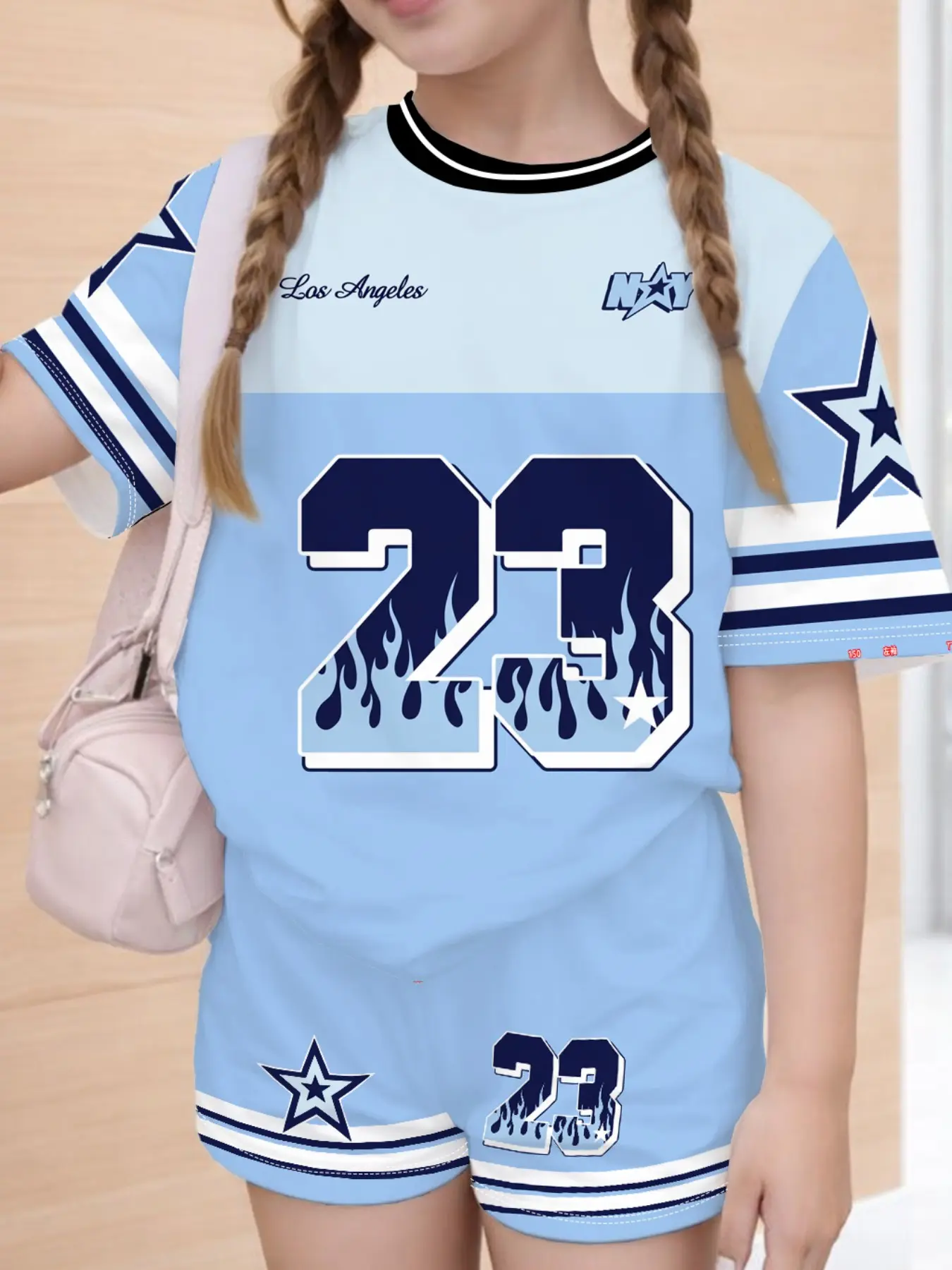 Teen Girls' Casual Sporty Style Loose Fit Short Sleeve Sports Jersey Top And Shorts Set, All-Season Youth Baseball Wear, Trendy Sports, Sports Clothing Set