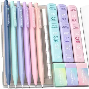 6PCS Cute Mechanical Pencil Set with 372 Leads & Erasers, 0.7mm Medium Point, with 360PCS (HB & 2B) Lead Refills & 12PCS Erasers & Storage Case for Writing & Drawing