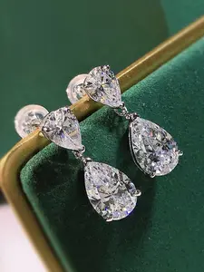 Women's Earrings Elegant Simple Sparkling Copper Inlaid Zirconia Jewelry Bridal Bridesmaid Wedding Pear Shape Water Drop Pendant Earrings