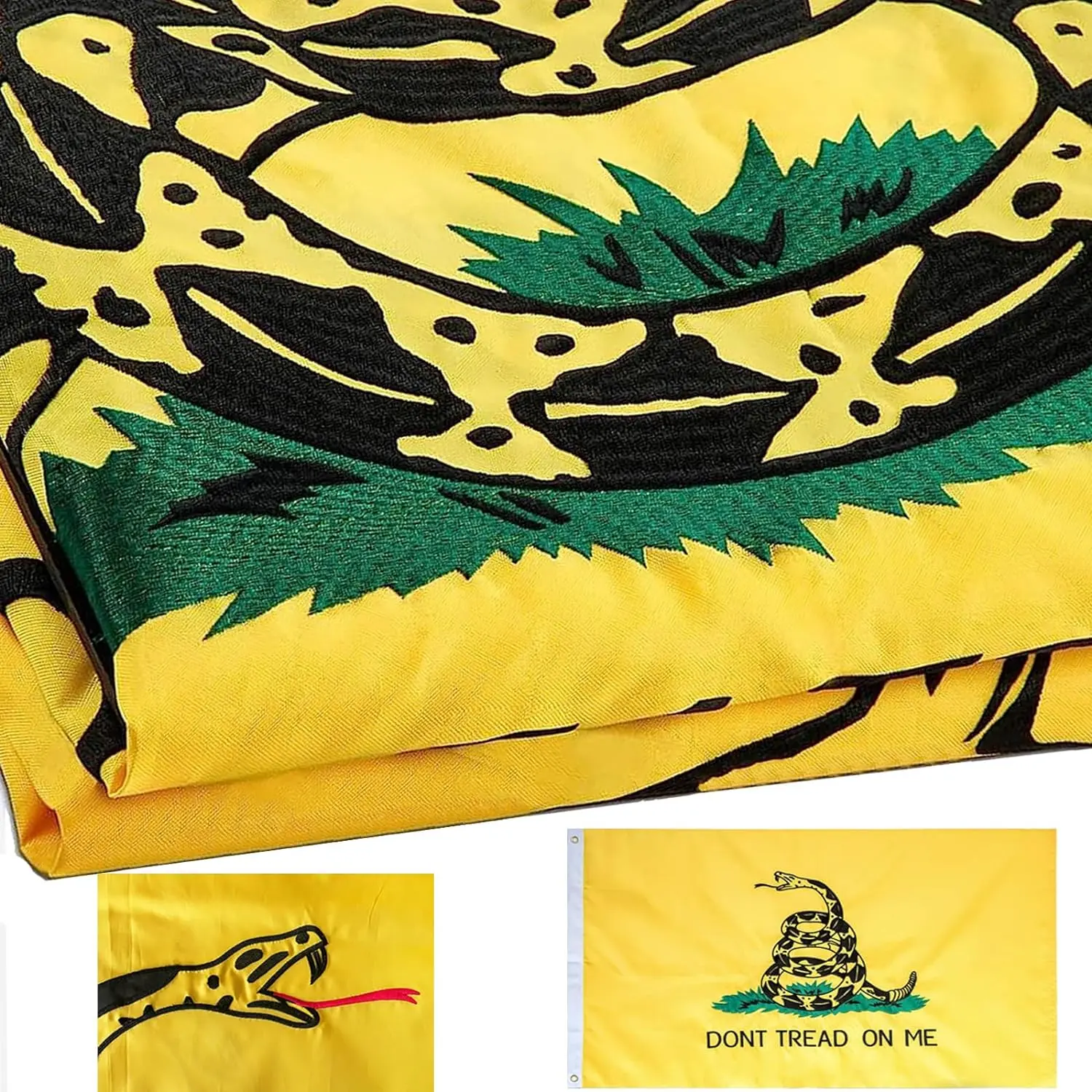 Gadsden Flag 3x5 Ft Dont Tread on Me Double Sided Embroidered 300D Nylon Outdoor Flag