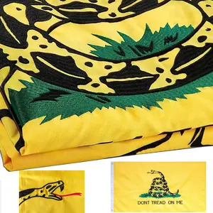 Dont Tread On Me Gadsden Flag Embroidered 3x5 Outdoor Double Sided- 3Ply Heavy Duty 300D Nylon 4 Rows Sewn- All Weather 3x5 Gadsden Flag For Outdoor/Indoor with 2 Brass Grommets Banners Decoration Ornaments