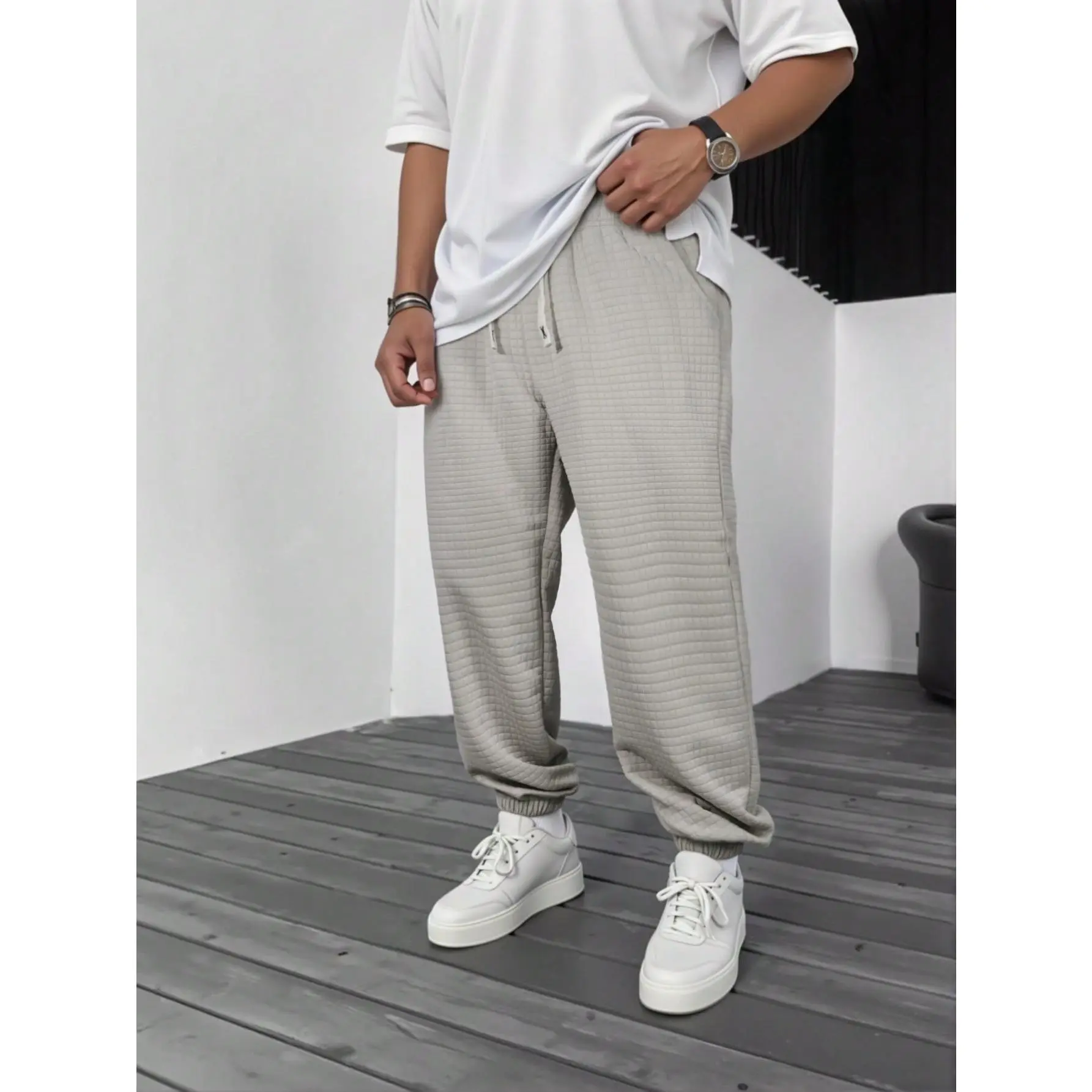 Men’s Clean Fit Waffle Joggers - Double Stitched, Cozy Buttery Textured Athletic Pants with Elastic Waistband, Balloon Legs, Minimalist Korean Streetwear, Quick-Dry Breathable Tech, Ankle Length, All Seasons Cold Wash Menswear, 2026 Viral Fashion Trend, C