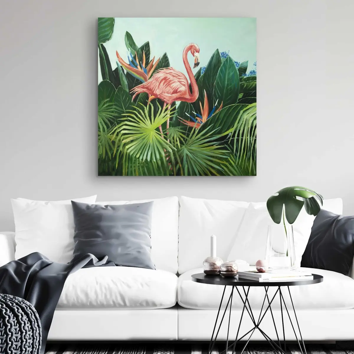Begin Home Decor C1RC3232YJONR3 32 x 32 in. Tropical Flamingo - Bedroom Animals Canvas for Home Decor