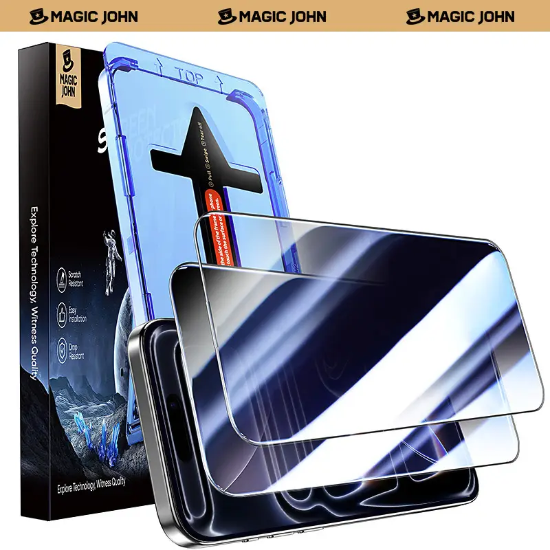 MAGIC JOHN Screen Protector 2 Pack for iPhone, Samsung, and Google–Clear & Privacy Protection, Fingerprint Resistant, Dust-Free, Bubble-Free Design
