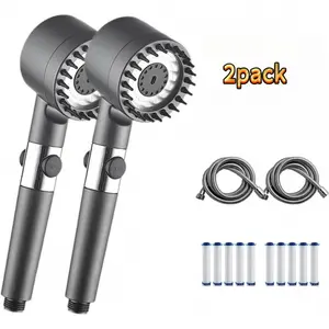 9-Piece Pressurized Shower Head Set Ionized Cool Mist One-Touch Shut-Off With 6 Filters Stainless Steel Hose Punch-Free Bracket For Home Spa Experience#SummerVibes blaster bean detachable design