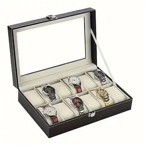 1pc 12-Grid PU Leather Watch Strap Display Storage Box with Lock, Perfect Gift for Holidays, Elegant Organizer for Fashionable Watch Accessories