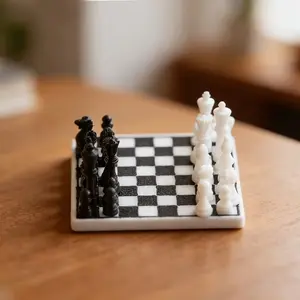 1:12 Mini Chess Set, 3D Printed Mini Chess Board House, Desktop Decor Accessory, Perfect Gift for Chess Lovers, Students, Family
