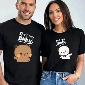 [Graphic T-Shirt] 100% Cotton Couple Matching T-Shirt - Couple Shirts,Couple Outfit, Bubu & Dudu Matching Bear Couple Graphic Tee Romantic Anniversary Love Shirt ,Anniversary/Boyfriend/Girlfriend/Husband/Wife Gift